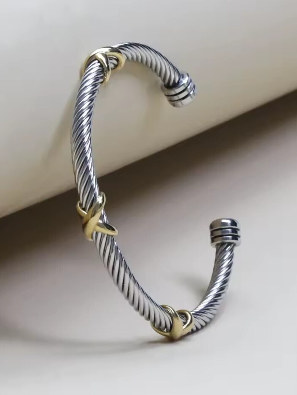 Two-Tone Gold & Silver Twist Cable Bracelet - Picture 3 of 5